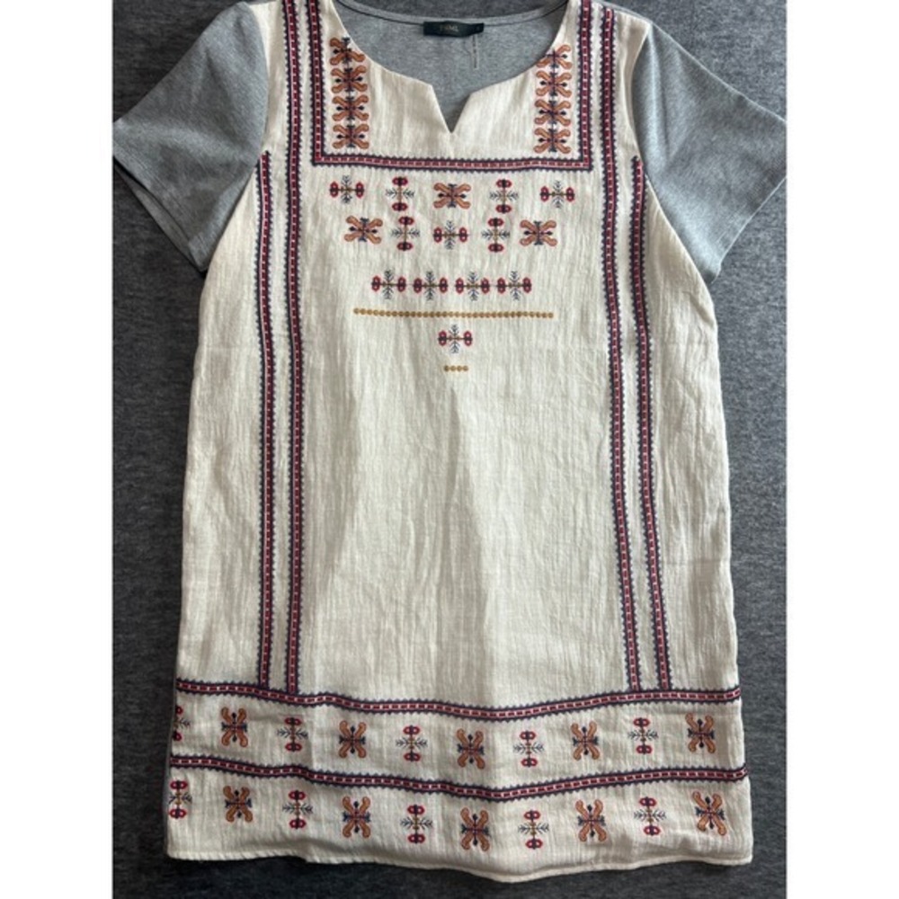 THML Kaili Embroidered Shift Dress Size S Cream/Gray